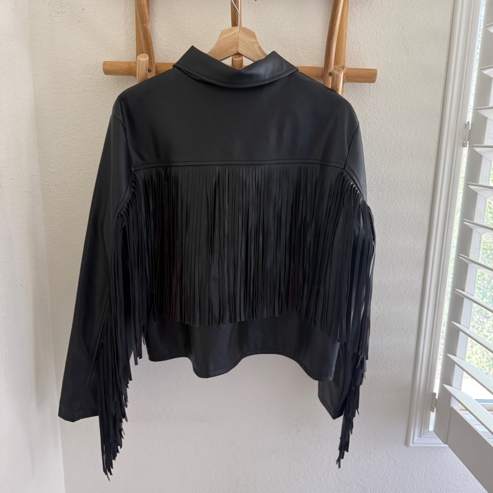 Wild Fable black faux leather fringe jacket Size XXL western - Picture 2 of 8